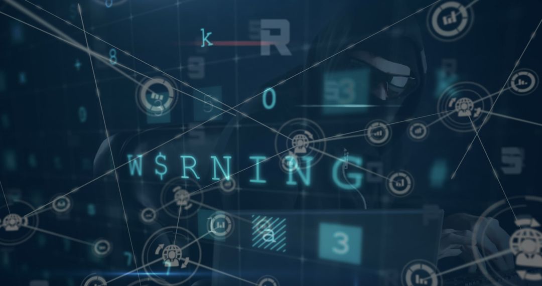 Cyber Security Warning with Hacker in Code Matrix