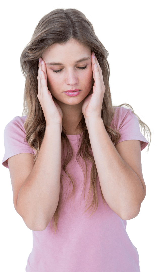 Transparent Image of Woman Touching Temples in Pain