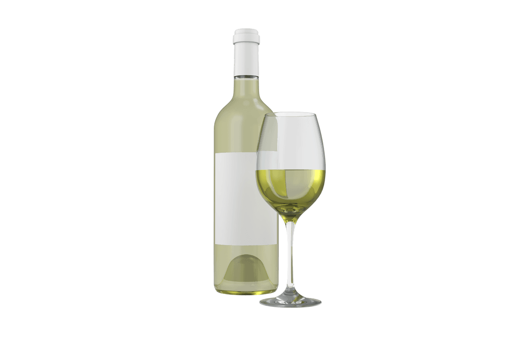 White Wine Bottle and Glass on Transparent Background Isolated