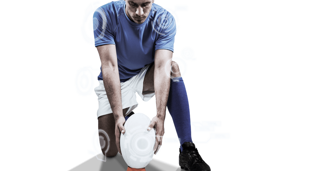 Transparent Image of Rugby Player in Action with Ball