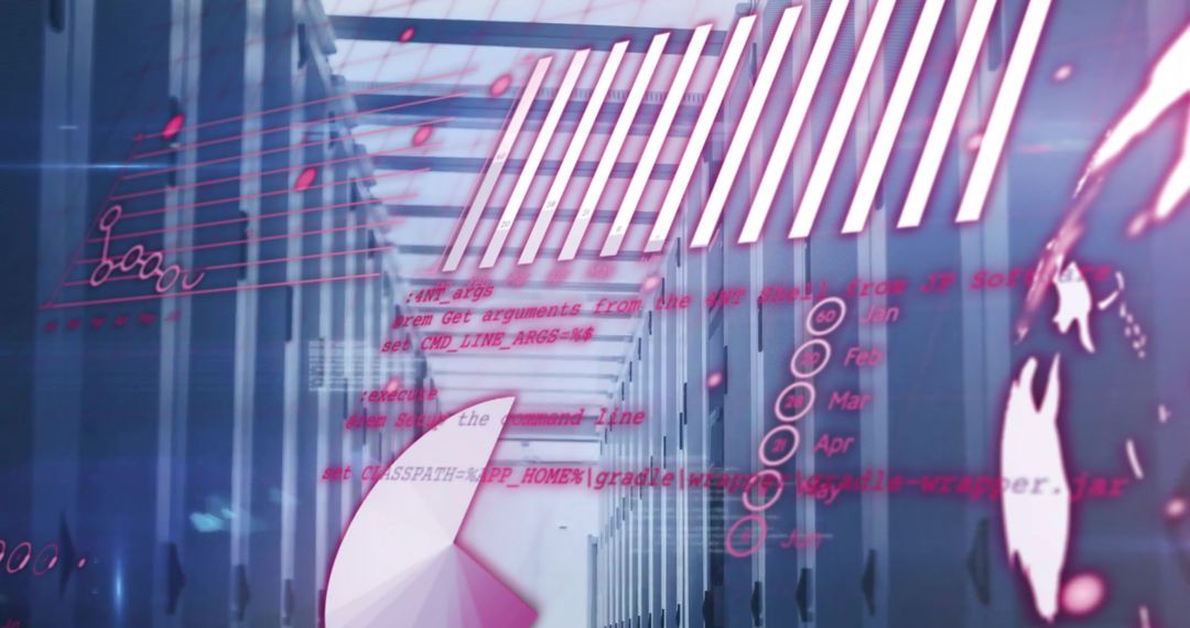 Digital Data Processing in Server Room with Graphical Overlays