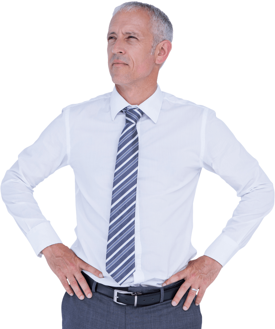Focused Caucasian Businessman on Transparent Background Standing