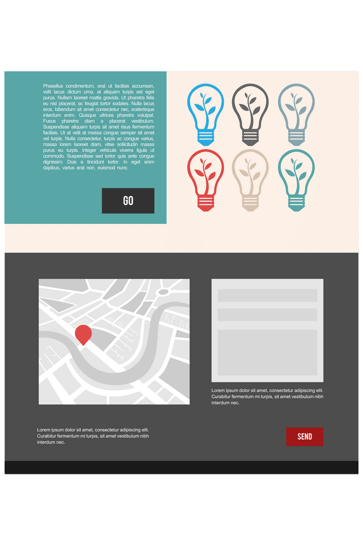 Transparent Navigation Webpage Design with Lightbulb Icons