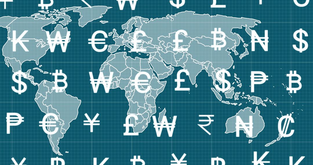 Global Currency Symbols on World Map Illustration