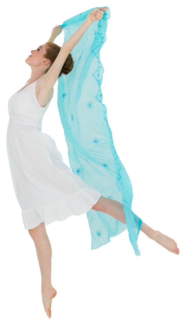 Transparent Background of Young Female Dancer Leaping with Blue Scarf - Download Free Stock Images Pikwizard.com