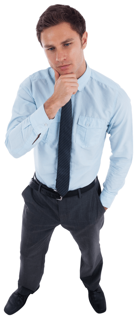 Transparent Image Thoughtful Businessman Hand on Chin
