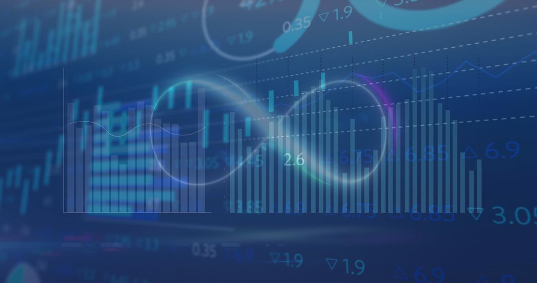 Infinity Symbol Overlay with Stock Market Graphs and Trade Data