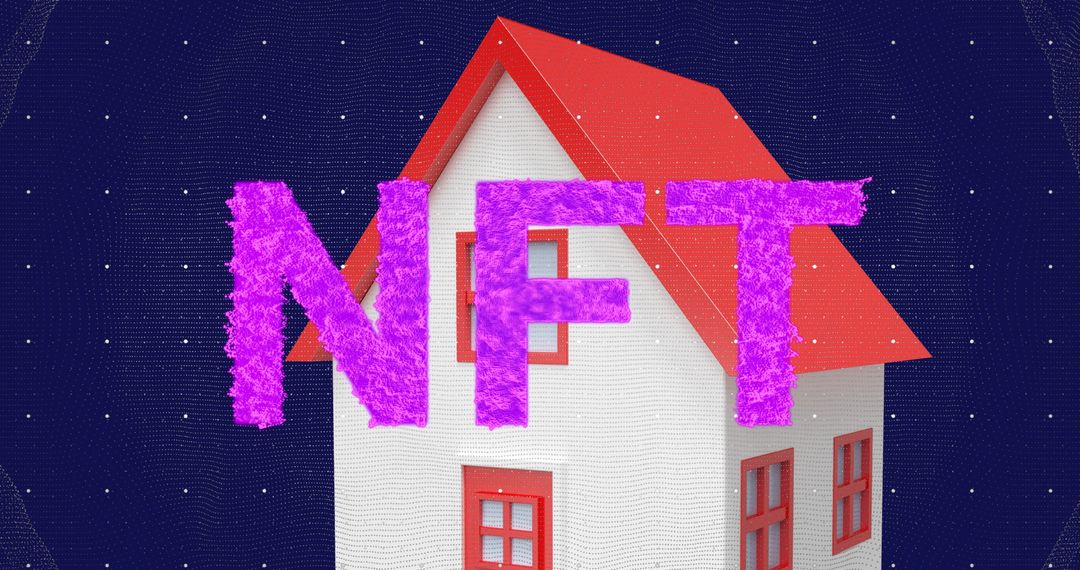 Conceptual Digital Art with NFT Text and House Symbolizing Future Investments