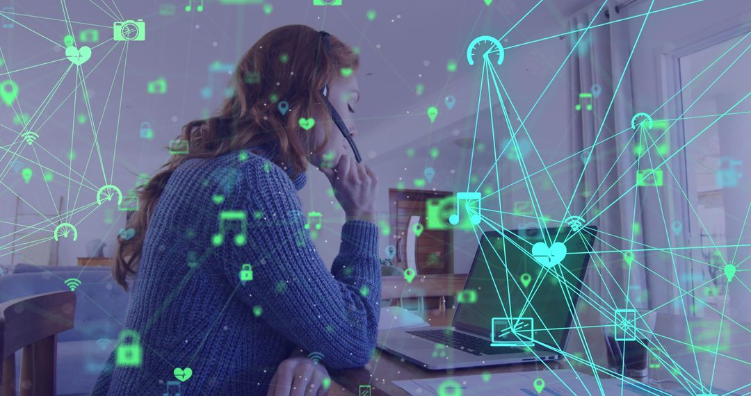 Businesswoman Utilizing Cloud Networks in Modern Workspace