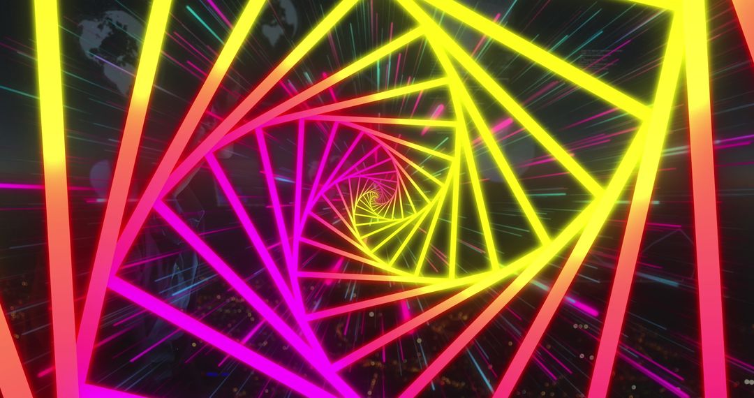Dynamic Neon Spiral Over Data and Light Trails