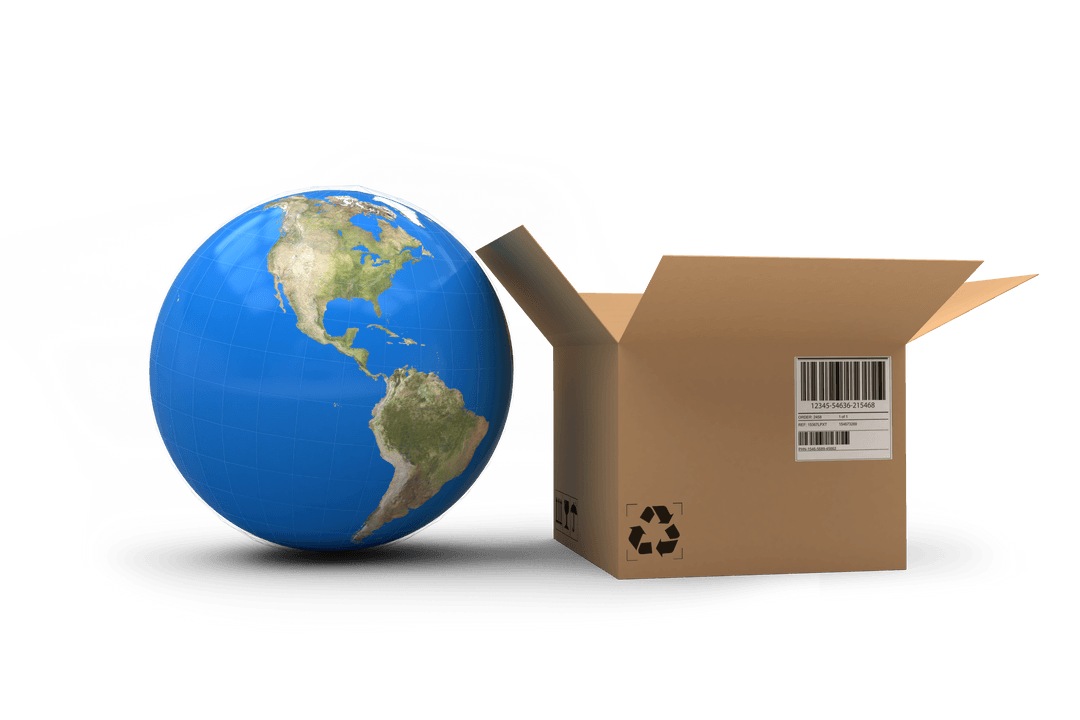 Transparent Earth with Cardboard Box Emphasizing Recycling Concept