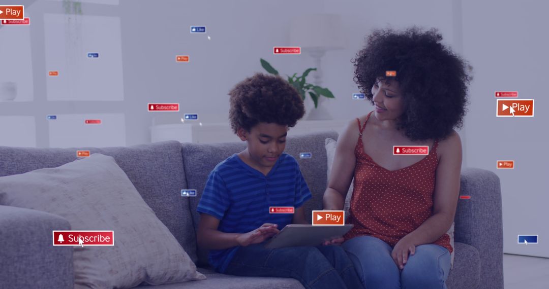 Mom and Son Engaging with Digital Tablet at Home