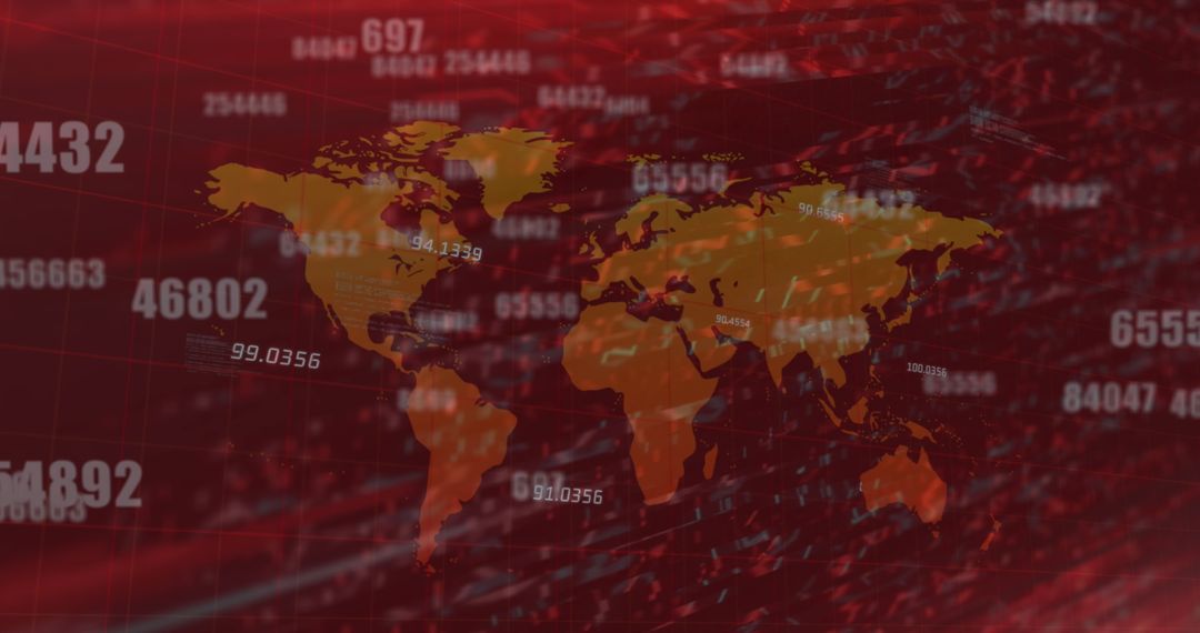 Digital World Map Overlay with Glitch and Numbers