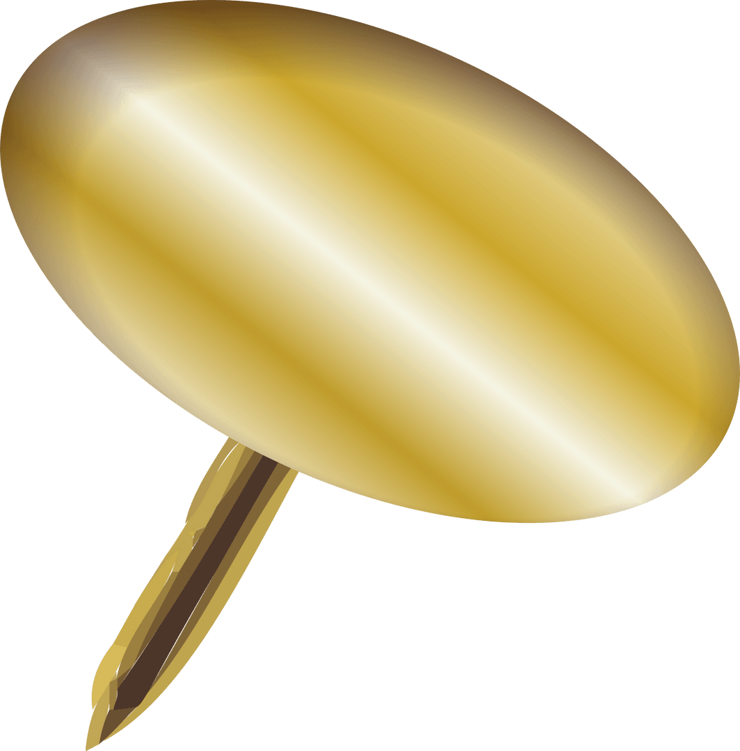Golden Pushpin Floating on Transparent Background with Reflective Sheen