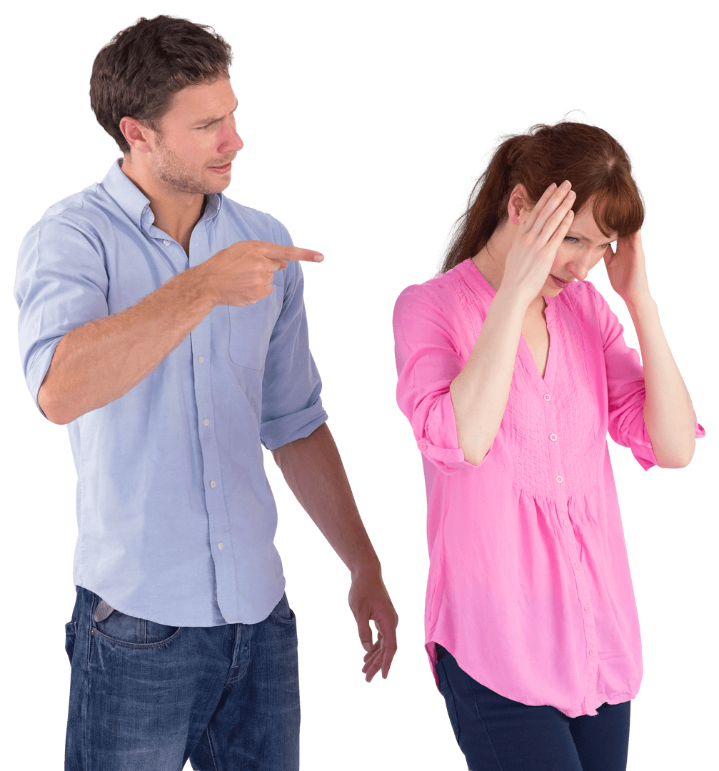 Caucasian Couple Argues on Transparent Background