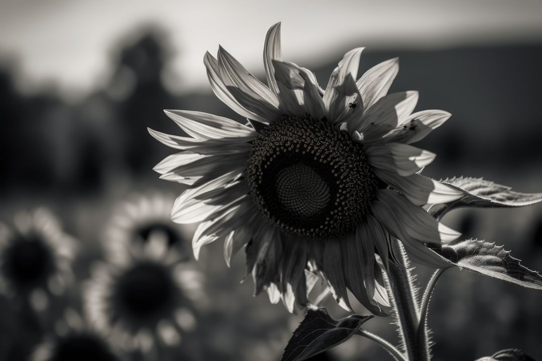 Sunflower with blurred background in black and white, created using generative ai technology - Free Images, Stock Photos and Pictures on Pikwizard.com