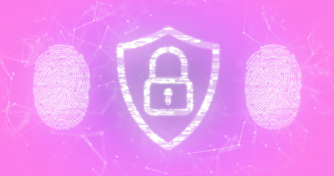Digital Security Icon with Fingerprints on Pink Background