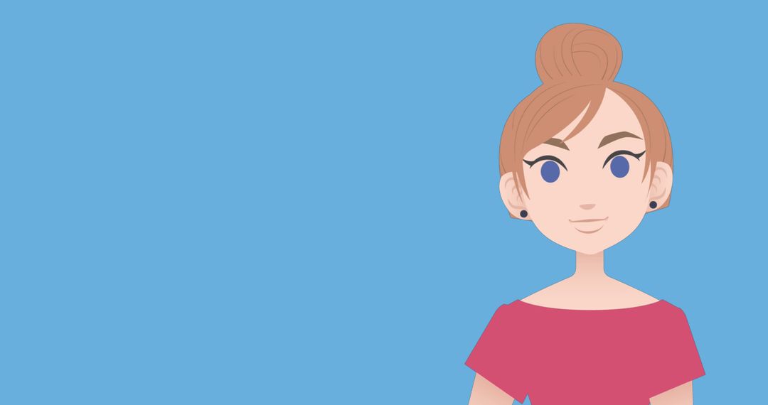Female Pictogram Character on Blue Background with Copy Space