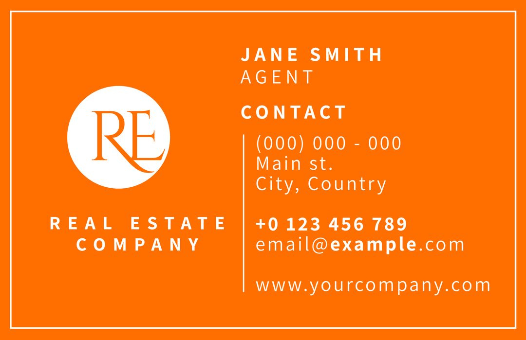 Bold Orange Real Estate Business Card Template - Download Free Stock Templates Pikwizard.com