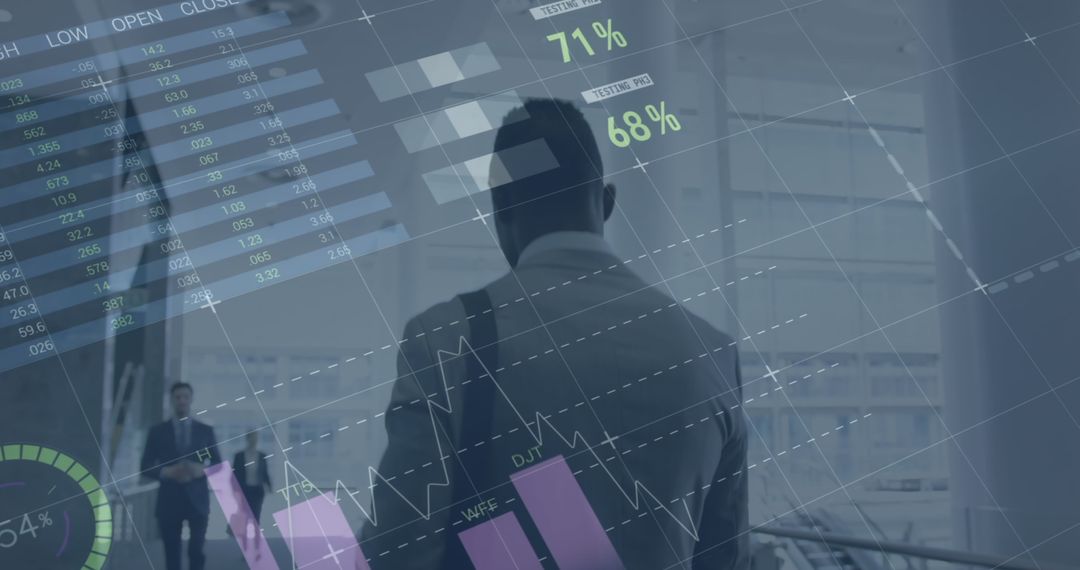 Businessman Analyzing Stock Market Trends with Digital Interface