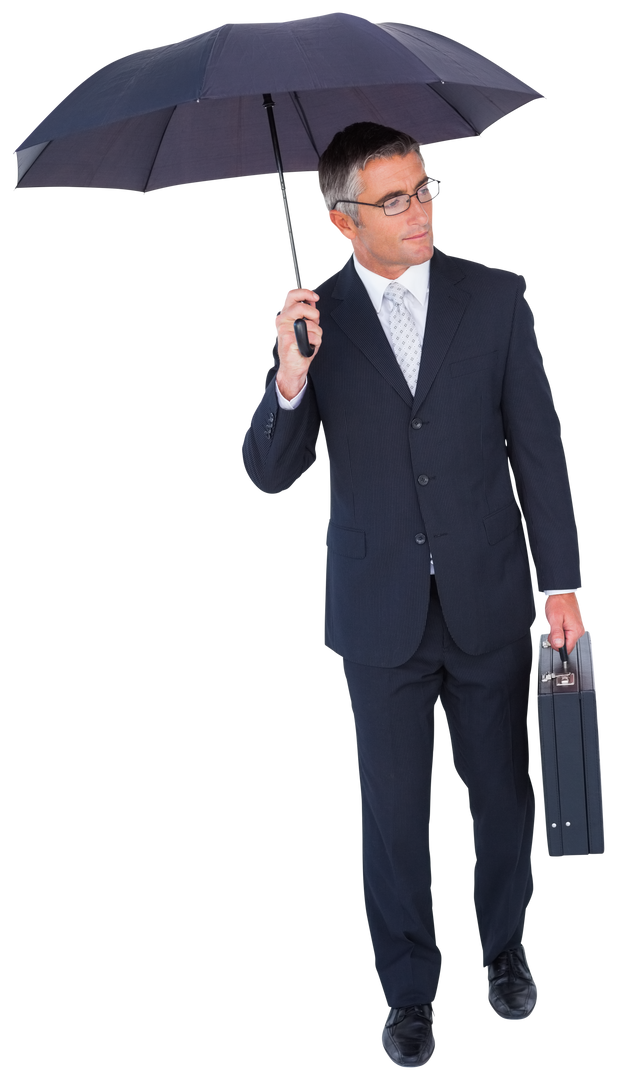 Transparent Businessman Walking with Umbrella and Briefcase - Download Free Stock Images Pikwizard.com