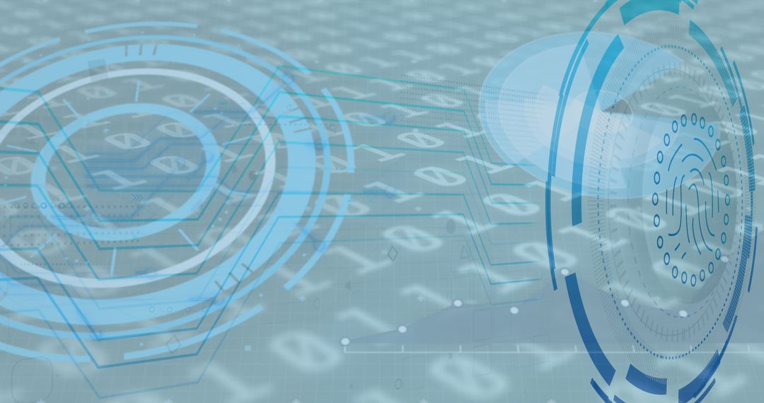Futuristic Fingerprint Icon Overlapping Digital Data Visualization