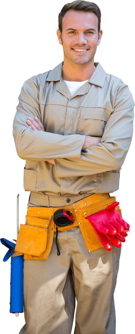 Confident Handyman in Uniform Standing Posing On Transparent Background