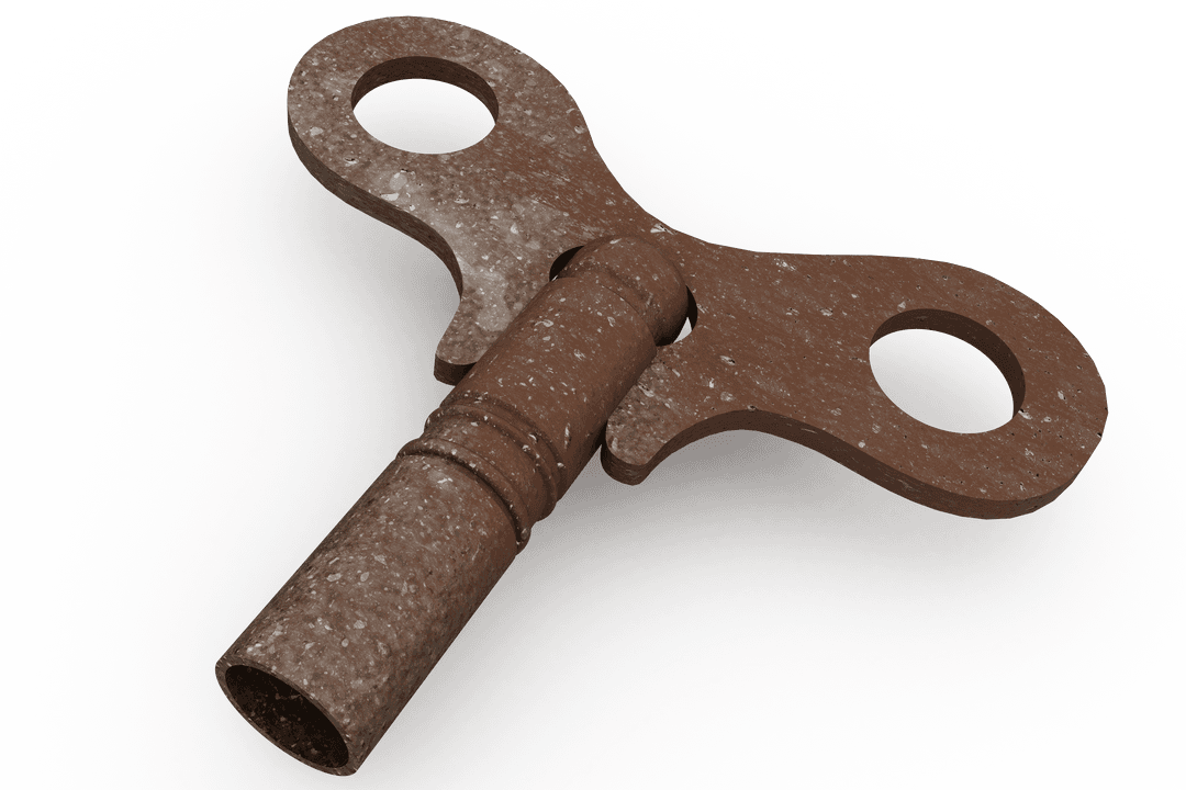 Bronze Clockwork Key Illustration on Transparent Background