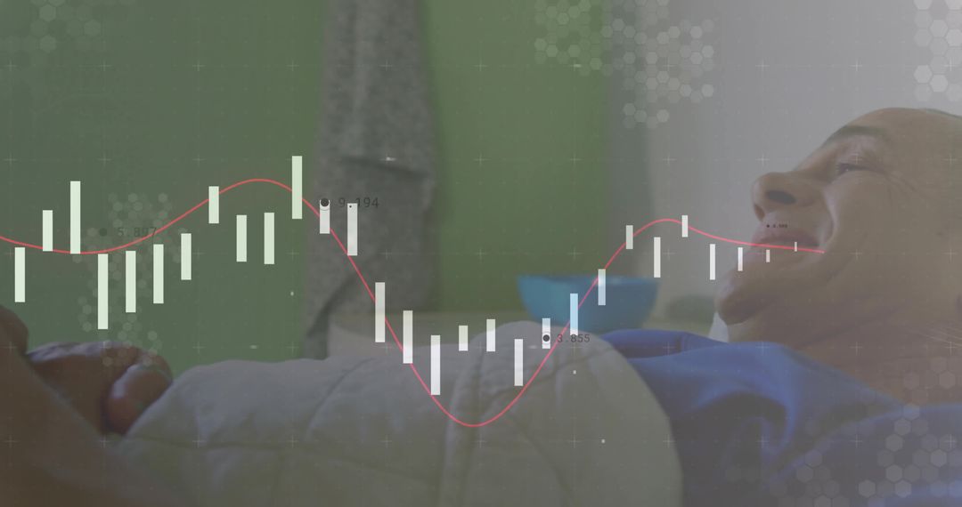 Mature Man Relaxing with Health Tracker Overlay at Home