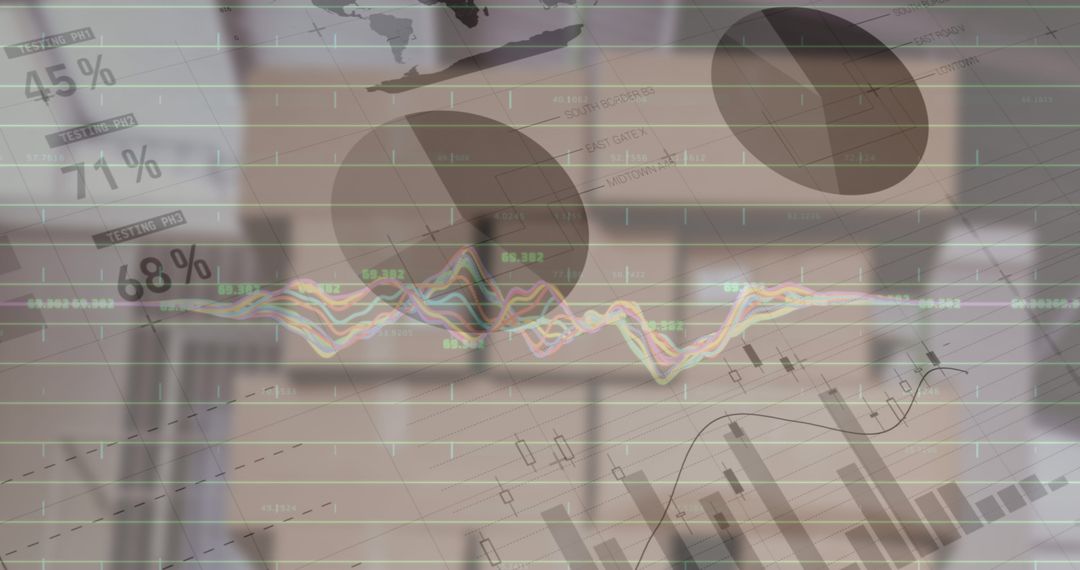 Financial Data and Graphs Superimposed Over Warehouse with Shipping Boxes