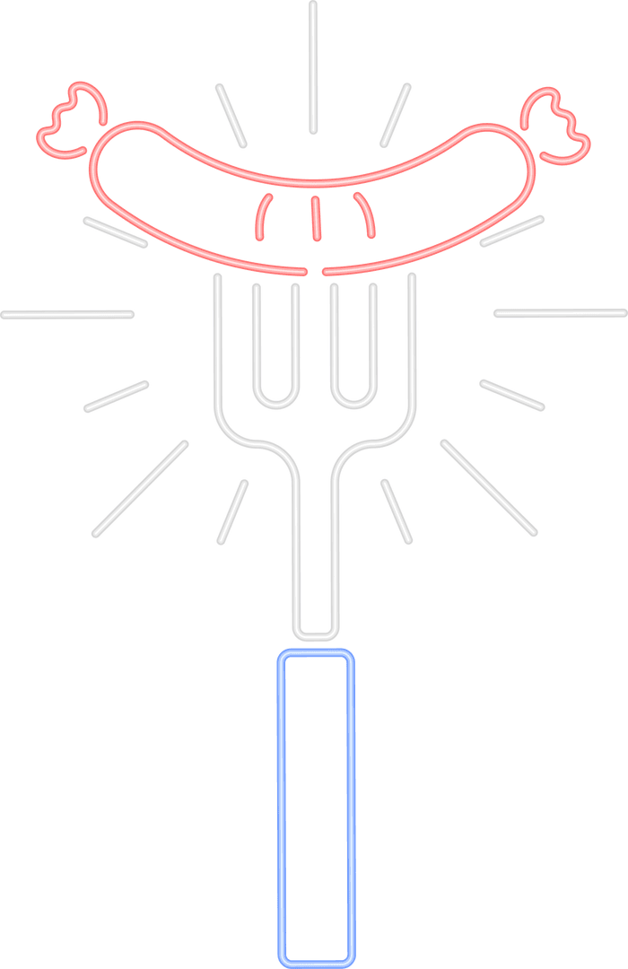 Neon Sausage on Fork Icon, Transparent Artistic Design