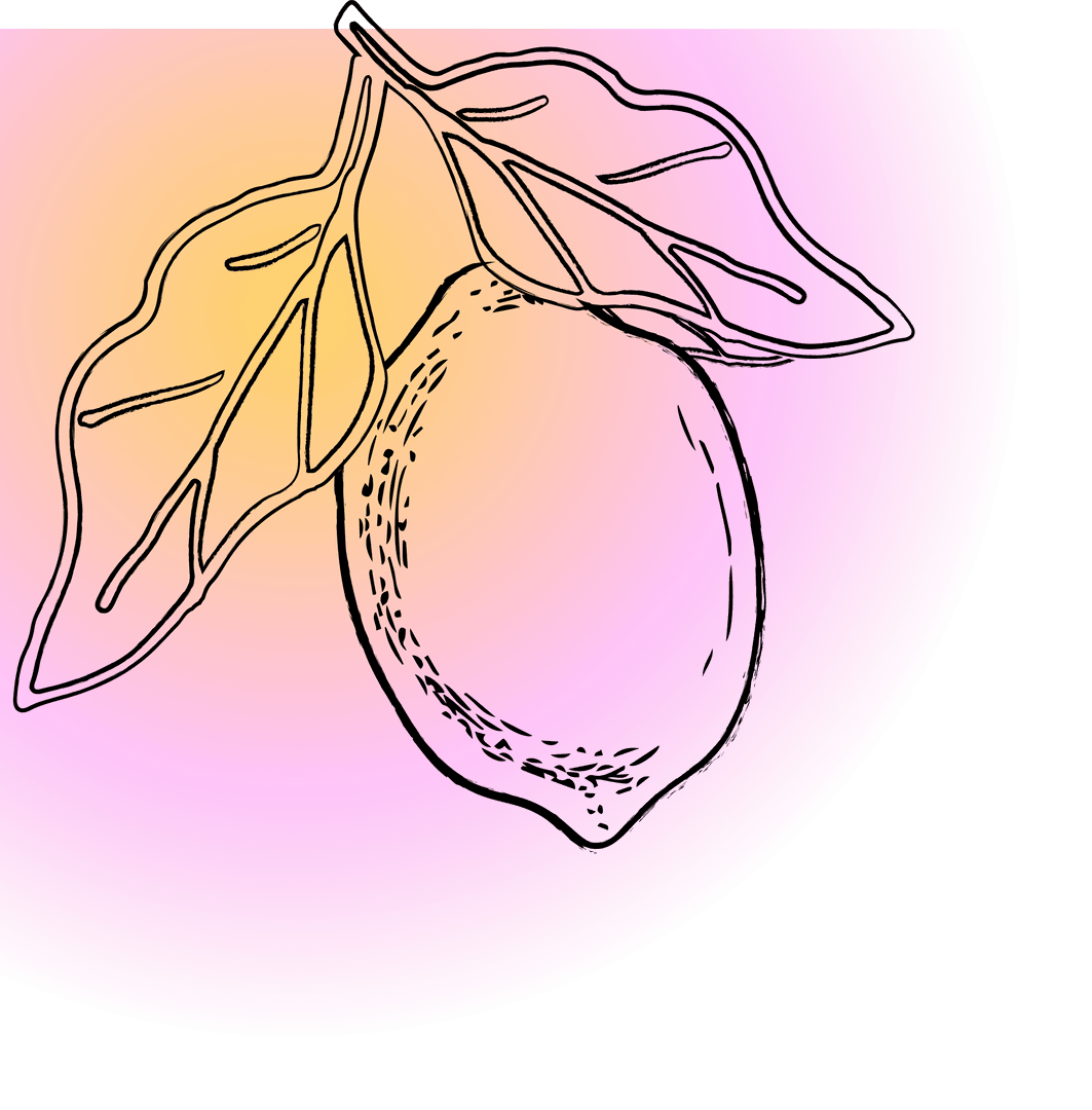 Transparent Lemon Branch with Leaves on Vibrant Gradient