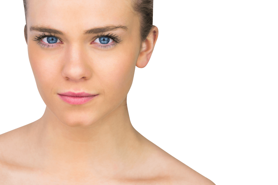 Caucasian Woman Blue Eyes Close-up on Transparent Background