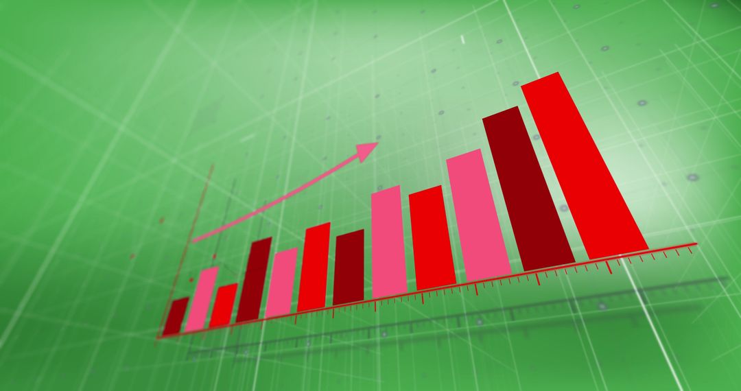 Increasing Bar Chart with Arrow on Green Grid Background