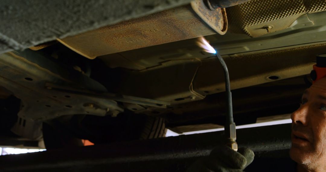 Mechanic Using Blowtorch for Car Exhaust Repair - Free Images, Stock Photos and Pictures on Pikwizard.com