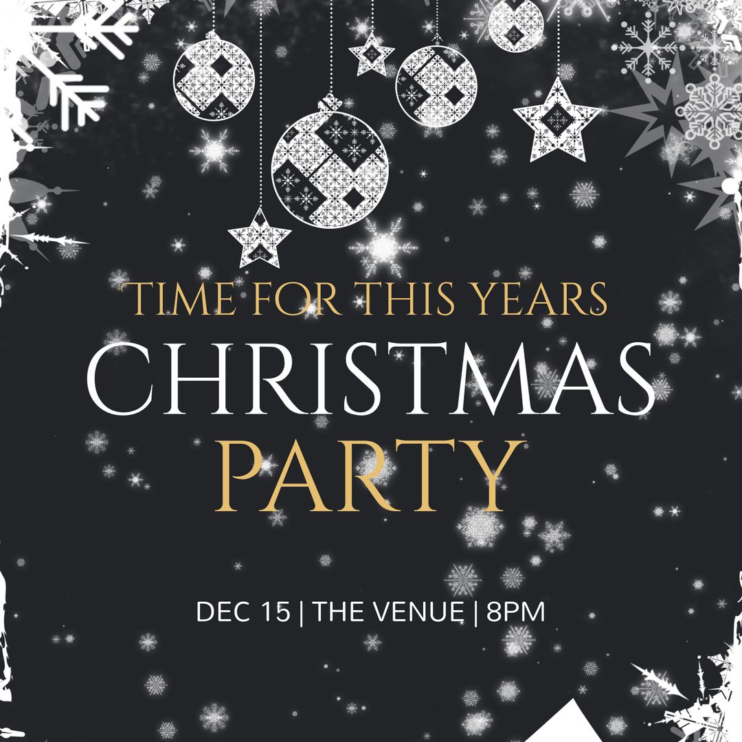 Festive Christmas Party Invitation with Glittering Ornaments