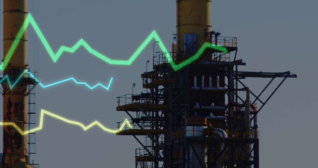 Industrial Chimneys with Digital Data Overlay Conveying Financial Trends