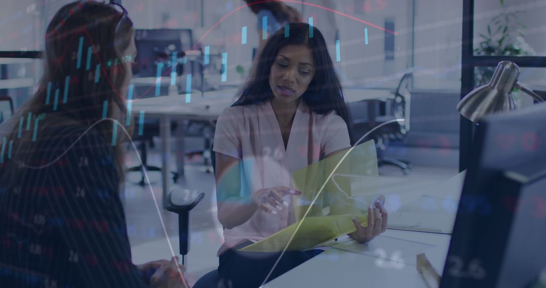 Business Professionals Collaborating with Data Analytics in Modern Office