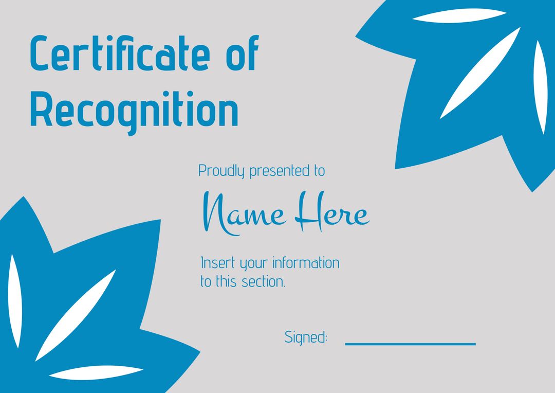 Bold Blue Certificate of Recognition Template for Customizable Awards - Download Free Stock Templates Pikwizard.com