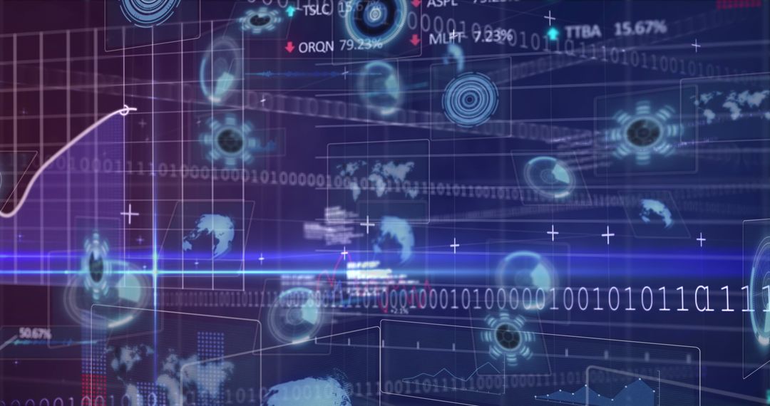 Futuristic Digital Interface with Data Visualization and Binary Codes - Free Images, Stock Photos and Pictures on Pikwizard.com