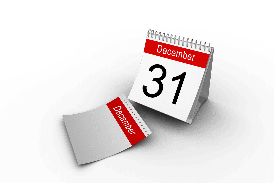 Desk Calendar with Red December Page Flip Transparent Background