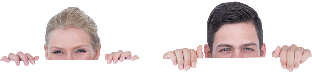 Smiling Couple Hiding on Transparent Background