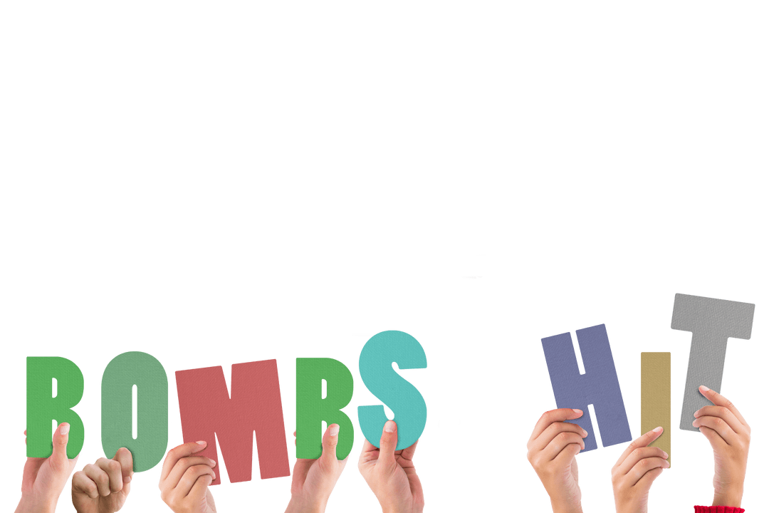 Hands Holding Colorful Letters Transmitting Bombs Hit Message