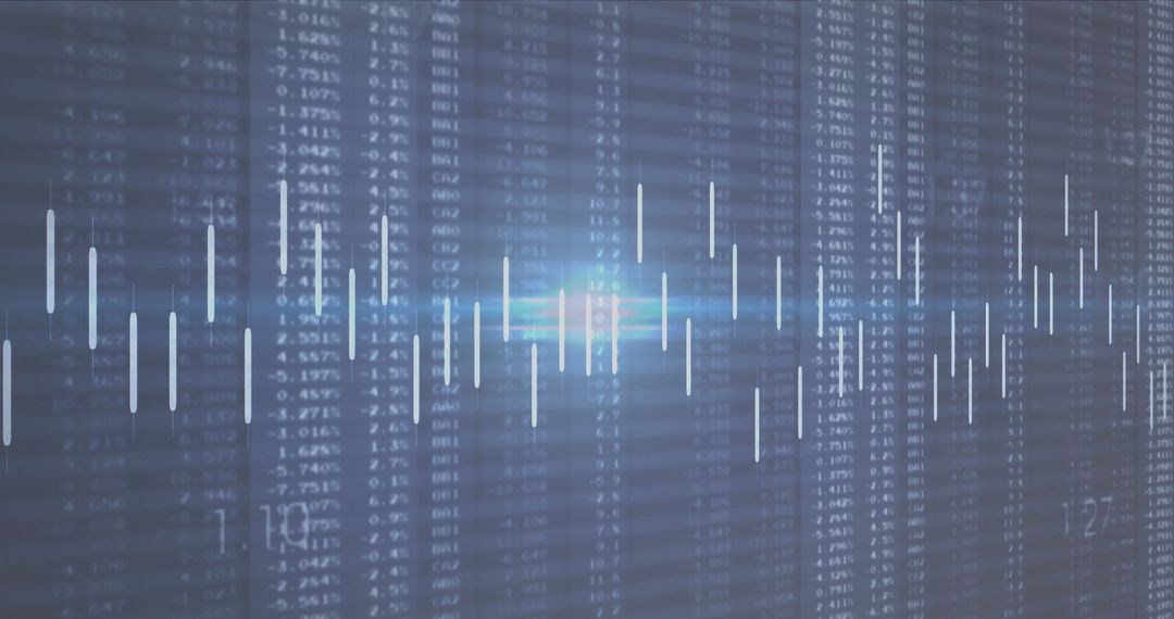 Abstract Digital Data Streams and Bar Graphs on Blue Overlay