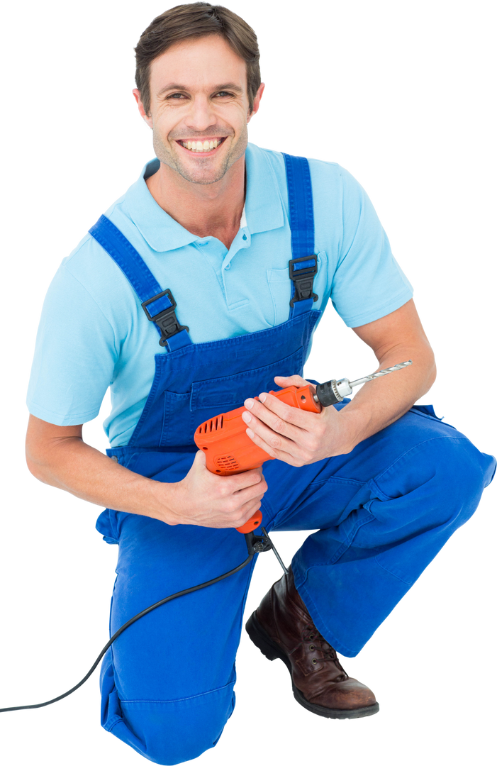 Transparent Carpenter Smiling and Holding Power Drill - Download Free Stock Images Pikwizard.com