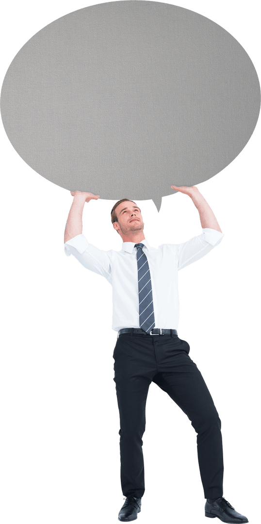 Transparent Businessman Holding Blank Speech Bubble