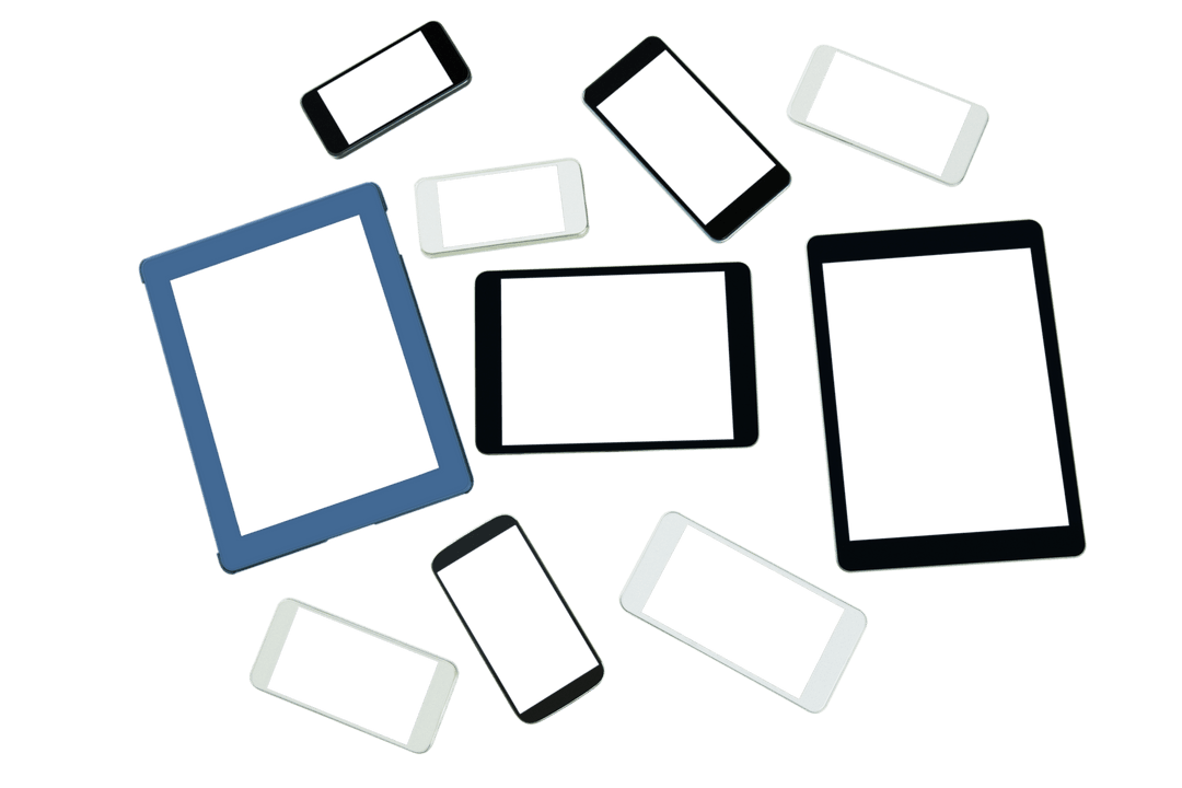 Transparent Collection of Electronic Devices Floating on Background