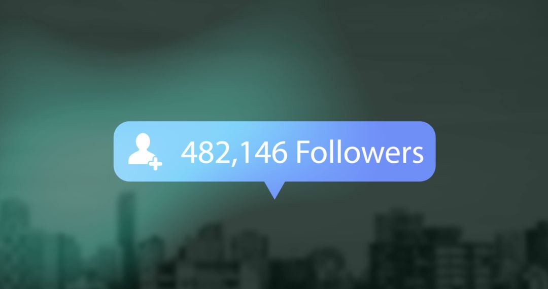Social Media Followers Count Over City Skyline Backdrop