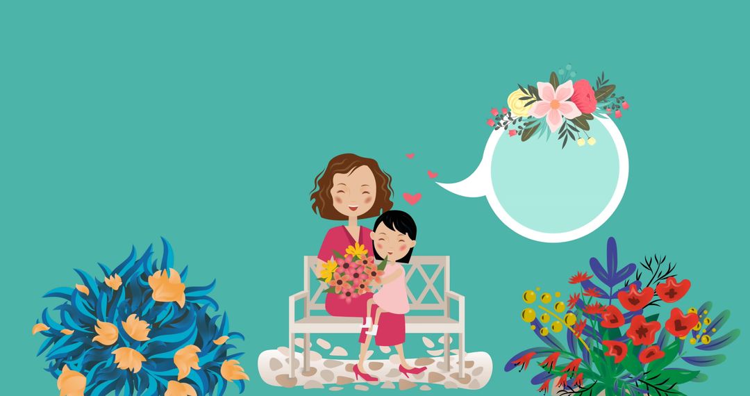 Mother and Child Illustration with Floral Elements for Mother's Day Design