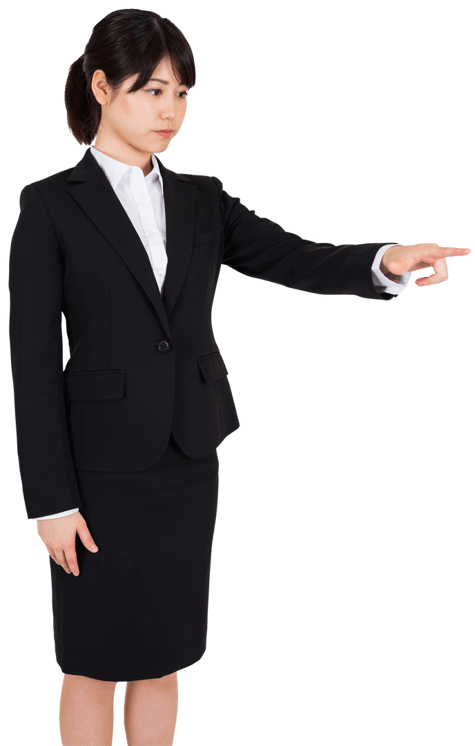 Asian Businesswoman Pointing Finger with Transparency Background